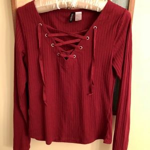 H&M red/maroon lace up top